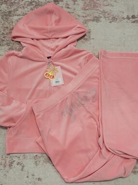 Juicy Couture Flamingo Velour Hoodie & Pants Set - M